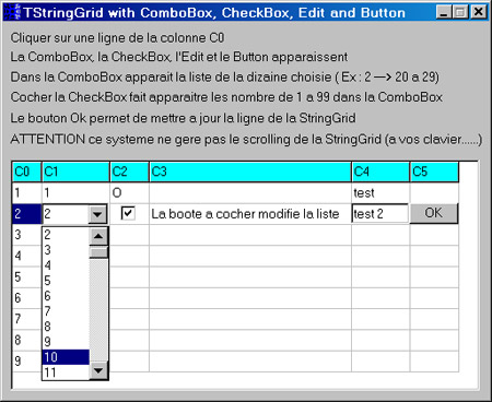  ,    ComboBox, CheckBox, Edit  Button  StringGrid
